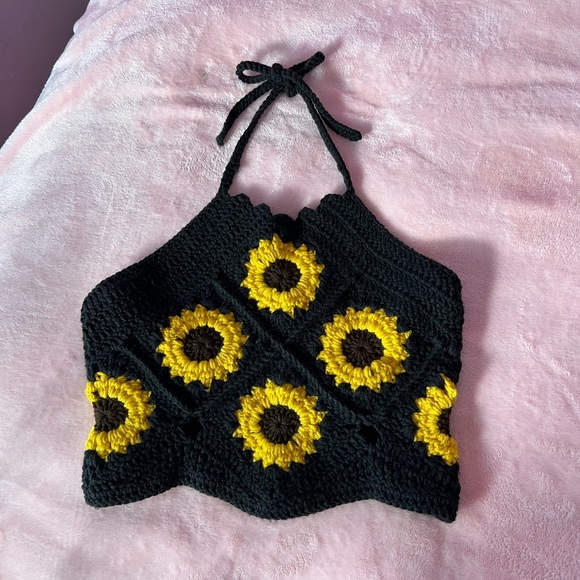 Handmade crochet sunflower halter top - Picture 2 of 7